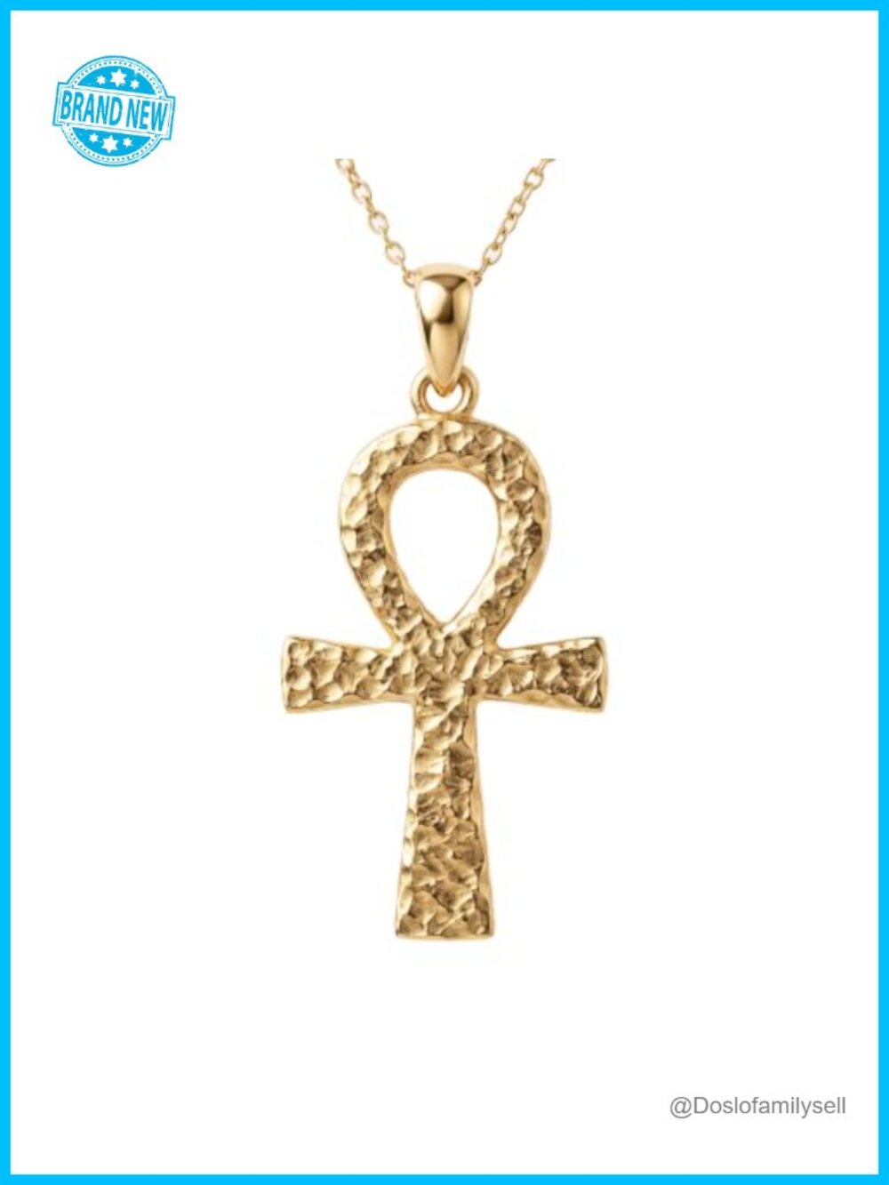 925 Sterling Silver Hammered Ankh Cross Pendant Necklace Adjustable 16-19"